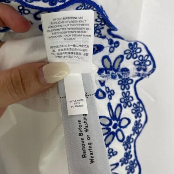 NWT MADEWELL sz 0 White Blue Embroidered Story Peasant Blouse Top retail $88 - Picture 8 of 14